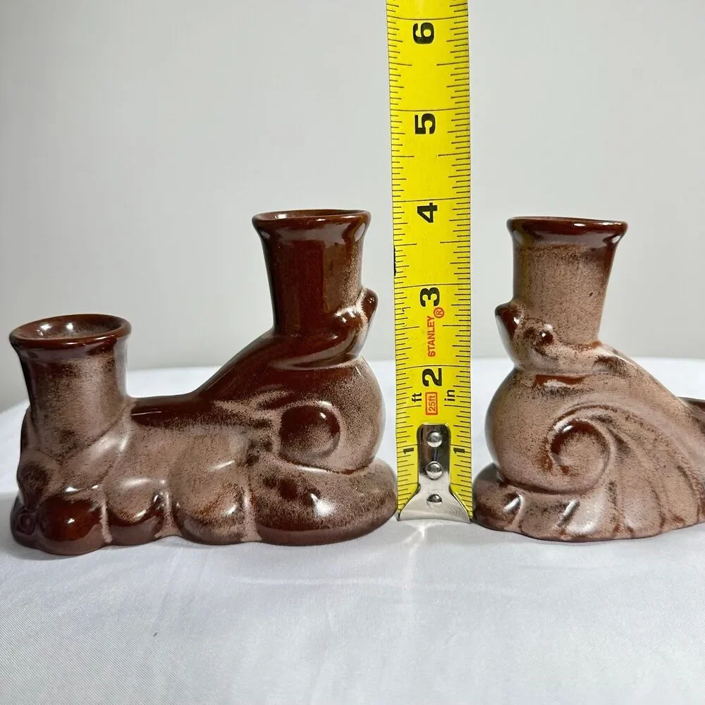 Frankoma Vintage Ceramic 304 Prairie Brown Double Candle Holder Set Of 2
